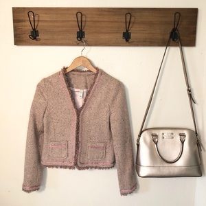 Old Navy Pink Wool Blend Fringe Hem Blazer